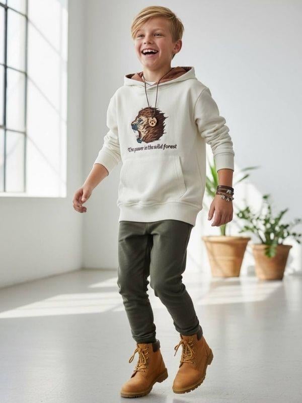 Erkek Çocuk Pamuklu Aslan Baskılı Tasarım Sweatshirt