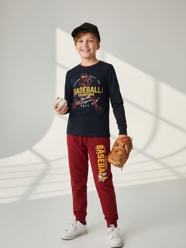 Erkek Çocuk Pamuklu Baseball Baskılı Pijama Takımı