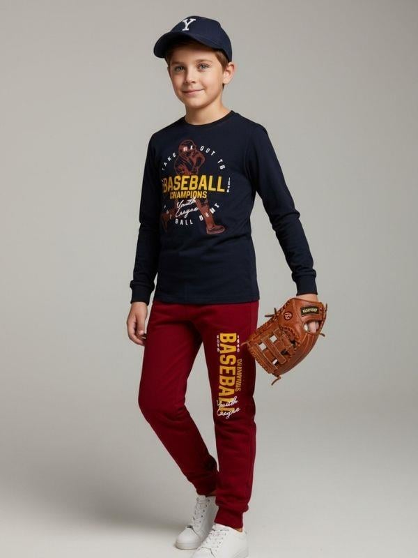 Erkek Çocuk Pamuklu Baseball Baskılı Pijama Takımı