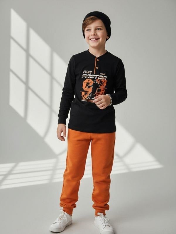 Erkek Çocuk Pamuklu Basketball Baskılı Pijama Takımı