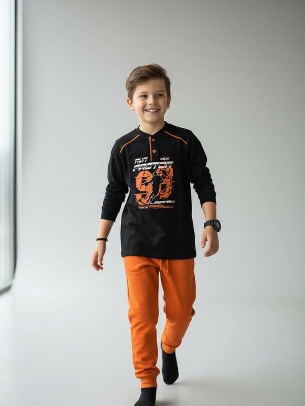 Erkek Çocuk Pamuklu Basketball Baskılı Pijama Takımı