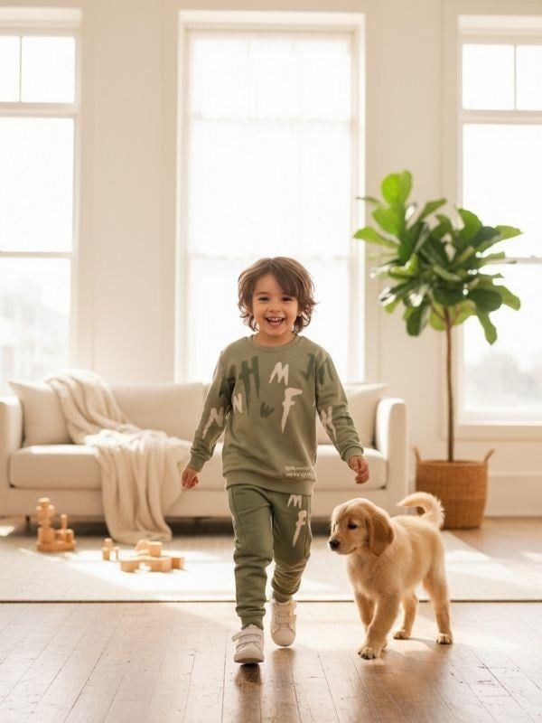 Erkek Çocuk Pamuklu Baskılı Eşofman Takım