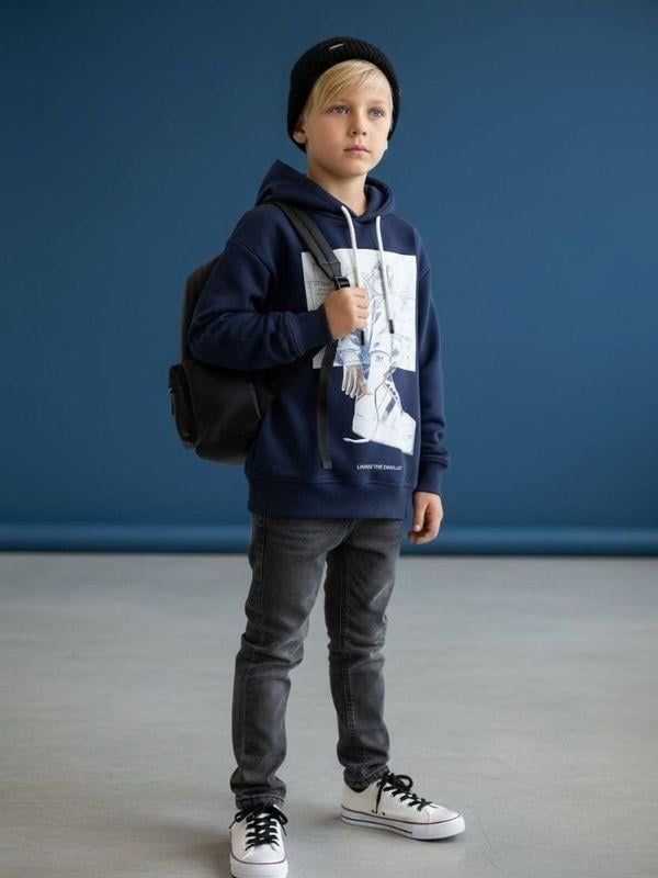 Erkek Çocuk Pamuklu Baskılı Kapüşonlu Sweatshirt