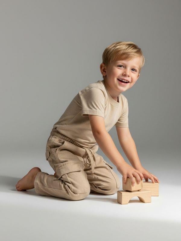 Erkek Çocuk Pamuklu Bel Lastikli Kargo Cepli Yumuşak Dokulu Pantolon