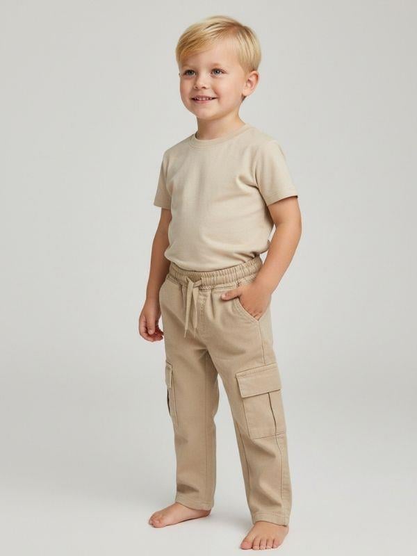 Erkek Çocuk Pamuklu Bel Lastikli Kargo Cepli Yumuşak Dokulu Pantolon