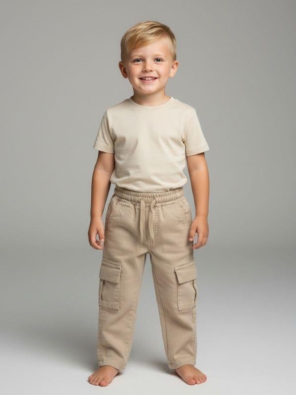 Erkek Çocuk Pamuklu Bel Lastikli Kargo Cepli Yumuşak Dokulu Pantolon