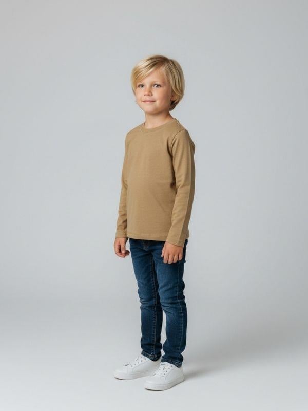 Erkek Çocuk Pamuklu Bisiklet Yaka Uzun Kollu Basic T-shirt