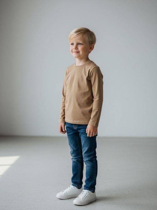 Erkek Çocuk Pamuklu Bisiklet Yaka Uzun Kollu Basic T-shirt