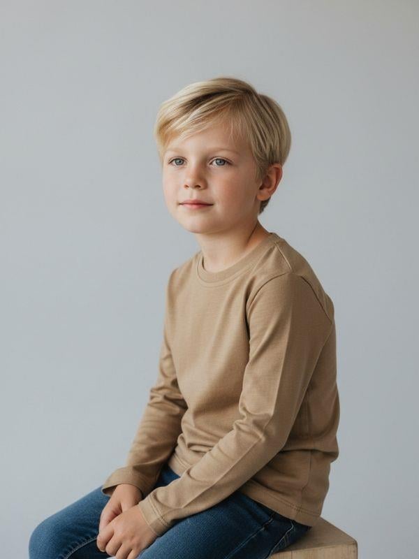 Erkek Çocuk Pamuklu Bisiklet Yaka Uzun Kollu Basic T-shirt