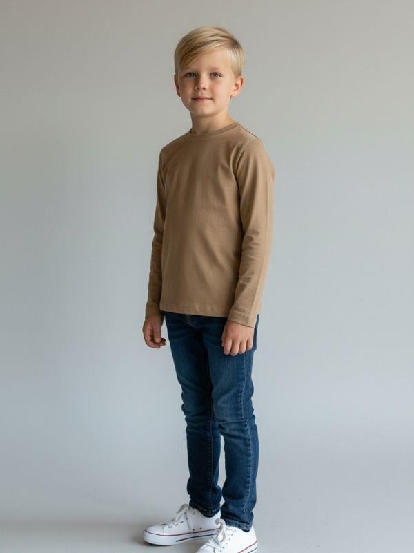 Erkek Çocuk Pamuklu Bisiklet Yaka Uzun Kollu Basic T-shirt