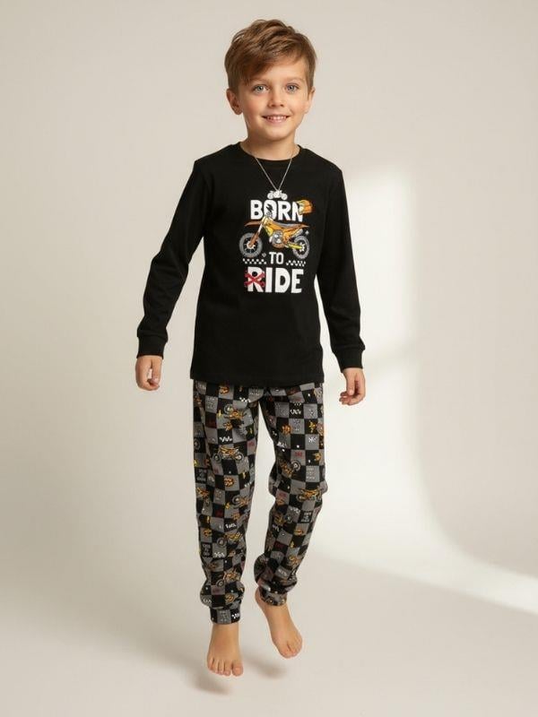 Erkek Çocuk Pamuklu Born To Ride Baskılı Pijama Takımı