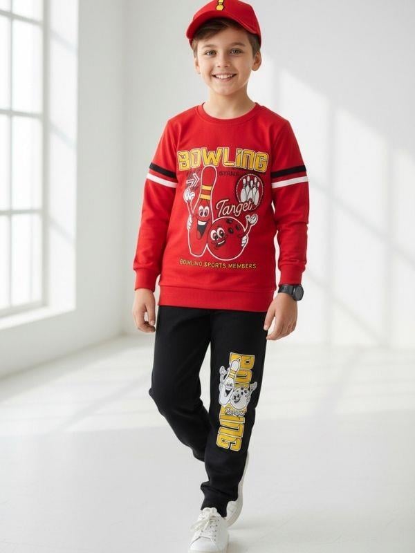 Erkek Çocuk Pamuklu Bowling  Baskılı Pijama Takımı