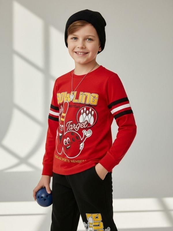 Erkek Çocuk Pamuklu Bowling  Baskılı Pijama Takımı