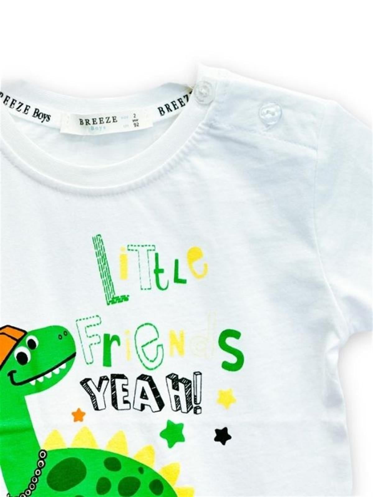 Erkek Çocuk Pamuklu Dinazor Baskılı Omuzdan Düğmeli Tshirt