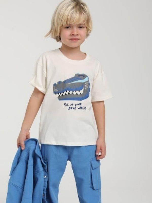 Erkek Çocuk Pamuklu Dinazor Baskılı Tshirt