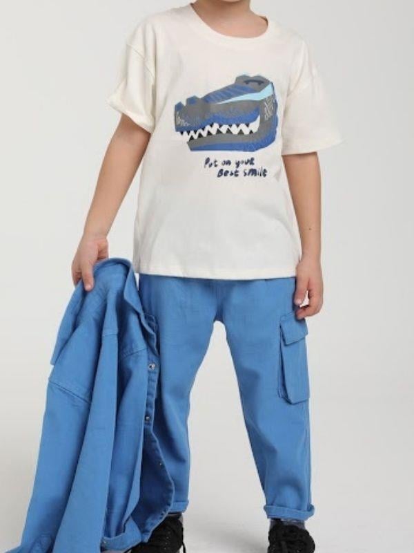 Erkek Çocuk Pamuklu Dinazor Baskılı Tshirt