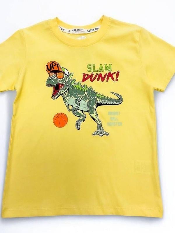 Erkek Çocuk Pamuklu Dinazor Baskılı Yarım Kol Tshirt