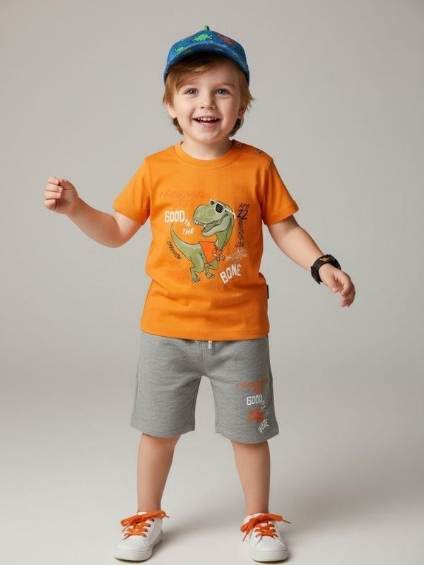 Erkek Çocuk Pamuklu Dinozor Baskılı Şortlu Takım