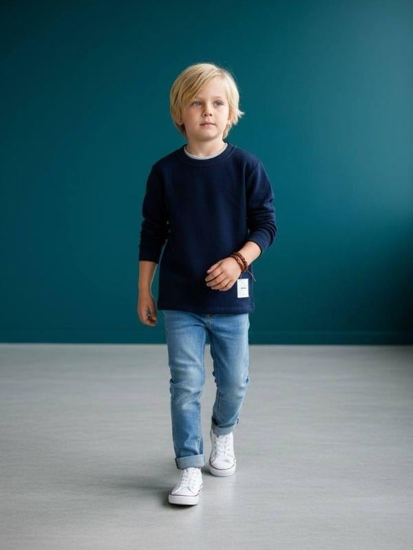 Erkek Çocuk Pamuklu Dokulu Kumaş İnce Uzun Kollu Sweatshirt