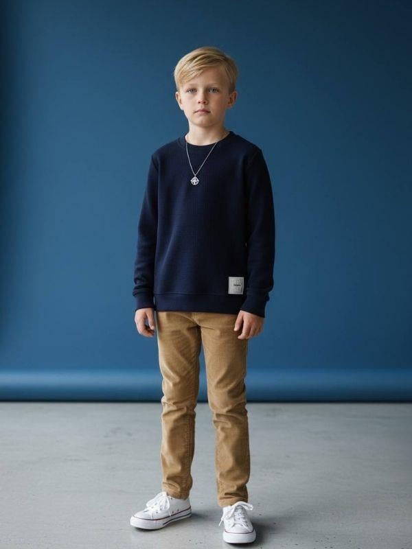 Erkek Çocuk Pamuklu Dokulu Kumaş İnce Uzun Kollu Sweatshirt