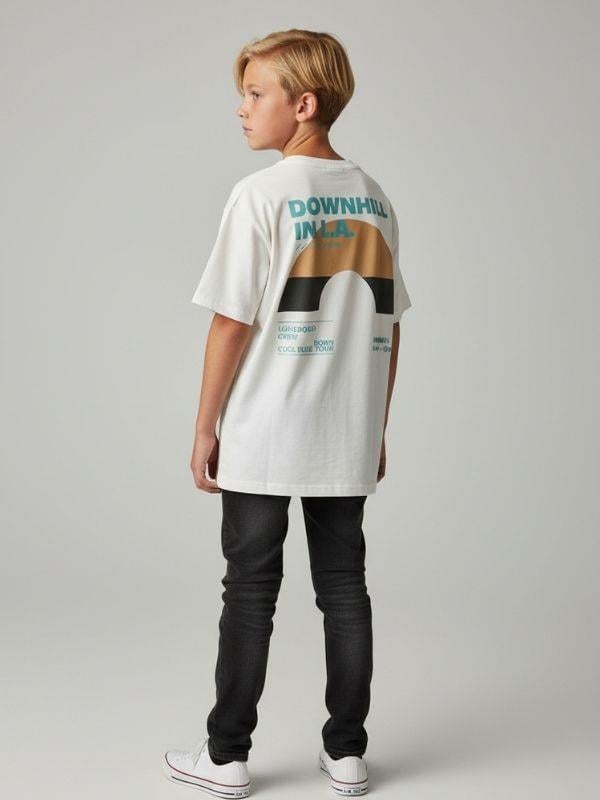 Erkek Çocuk Pamuklu Downhill Sırt Baskılı T-shirt