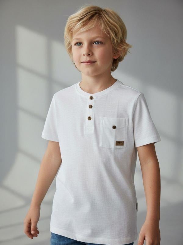 Erkek Çocuk Pamuklu Düğmeli Basic T-shirt