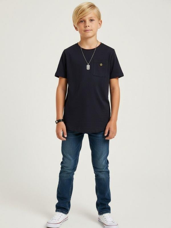 Erkek Çocuk Pamuklu Düz Renk Tek Cepli Kısa Kollu Basic T-shirt