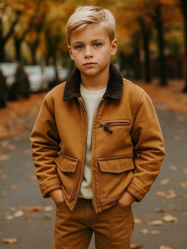 Erkek Çocuk Pamuklu Fitilli Yaka Detaylı Astarlı Cepli Mevsimlik Ceket