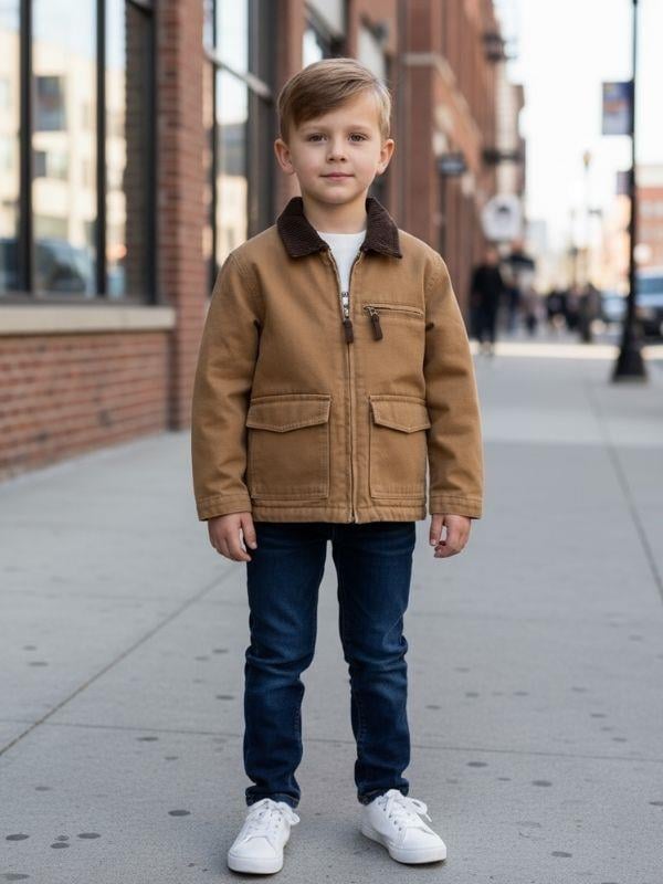Erkek Çocuk Pamuklu Fitilli Yaka Detaylı Astarlı Cepli Mevsimlik Ceket