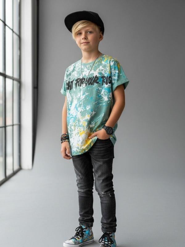 Erkek Çocuk Pamuklu Geniş Kesim Baskılı T-shirt