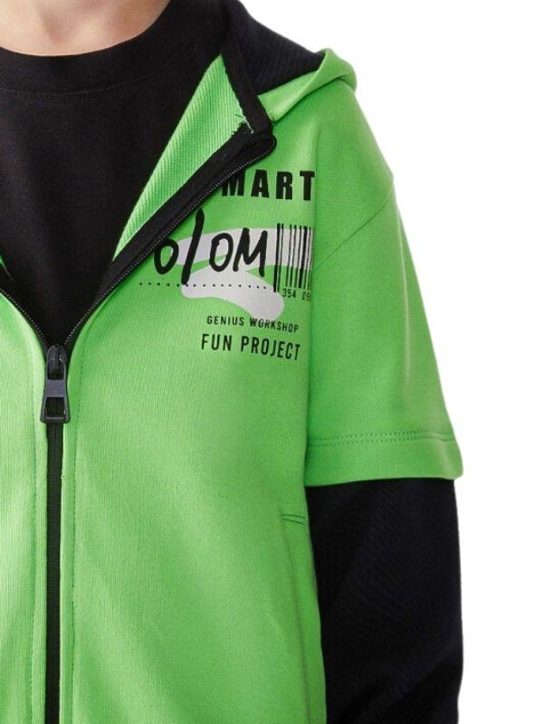 Erkek Çocuk Pamuklu İki İplik Kapüşonlu Önden Fermuarlı Hırka