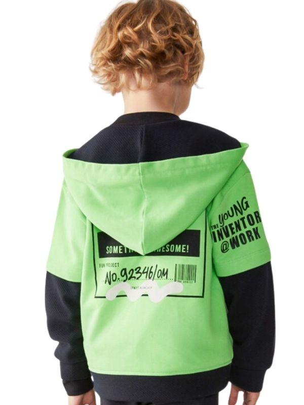 Erkek Çocuk Pamuklu İki İplik Kapüşonlu Önden Fermuarlı Hırka