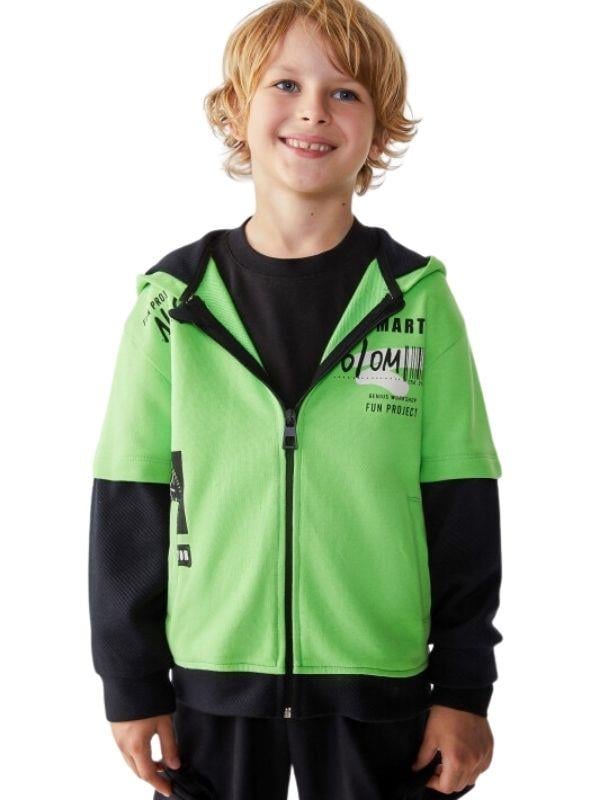 Erkek Çocuk Pamuklu İki İplik Kapüşonlu Önden Fermuarlı Hırka