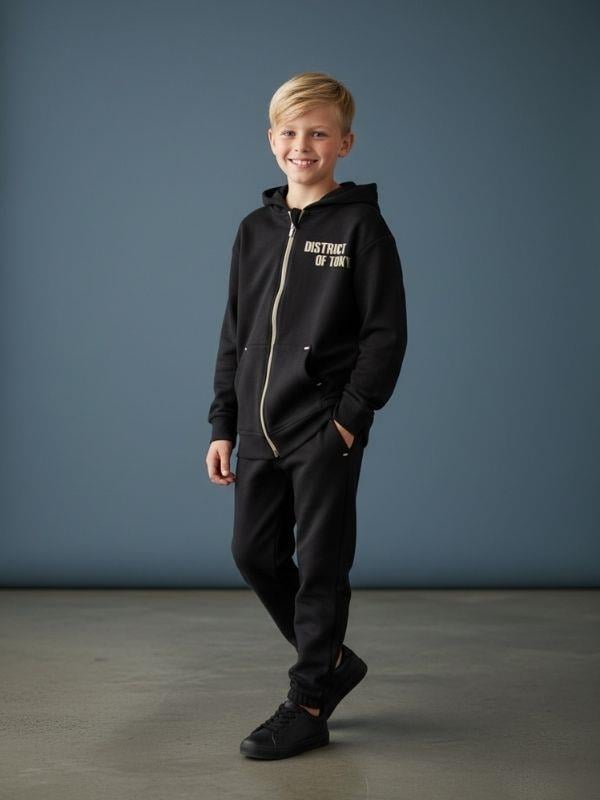 Erkek Çocuk Pamuklu Kapüşonlu Hırkalı Eşofman Takım