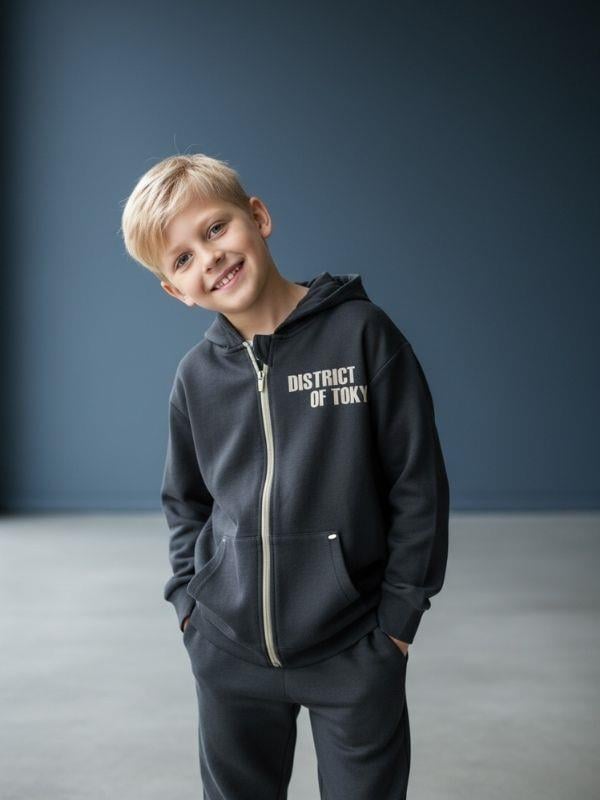 Erkek Çocuk Pamuklu Kapüşonlu Hırkalı Eşofman Takım