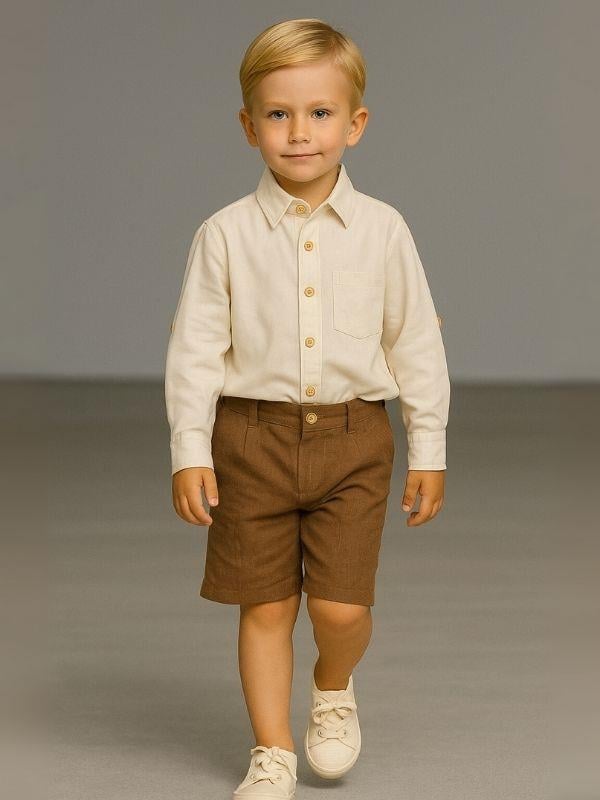 Erkek Çocuk Pamuklu Keten Uzun Kol Spor Gömlek