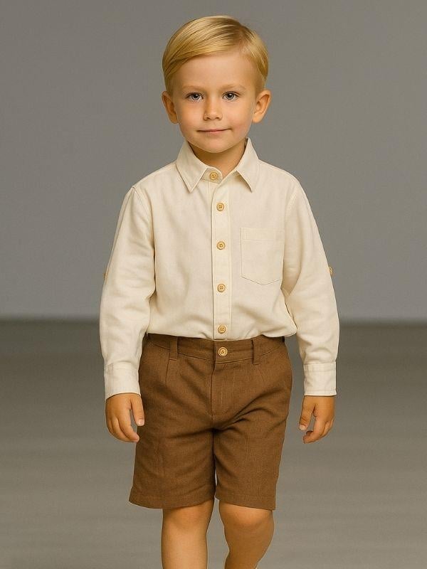 Erkek Çocuk Pamuklu Keten Uzun Kol Spor Gömlek