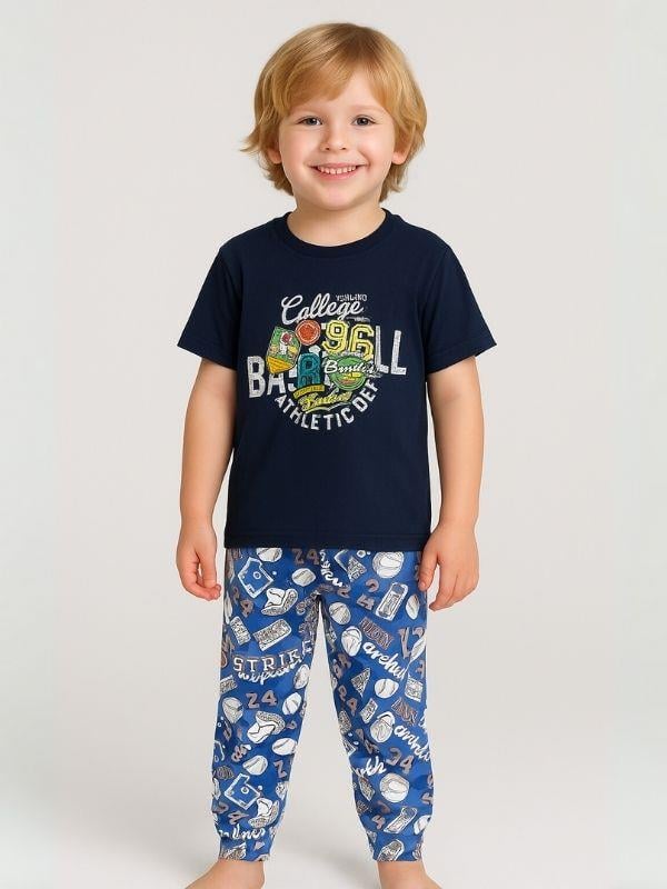 Erkek Çocuk Pamuklu Kısa Kol College Pijama Takımı