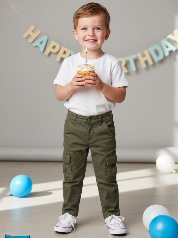 Erkek Çocuk Pamuklu Kumaş Kargo Cepli Pantolon