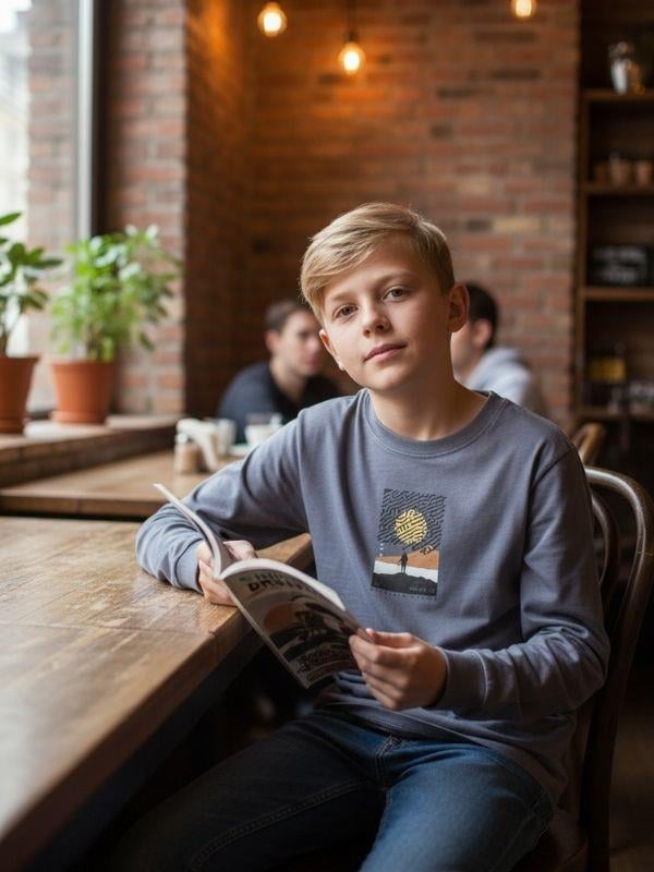 Erkek Çocuk Pamuklu Manzara Baskılı İnce Uzun Kollu Sweatshirt