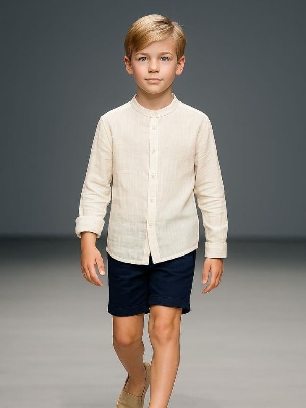 Erkek Çocuk Pamuklu Müslin Kumaş Hakim Yaka Gömlek