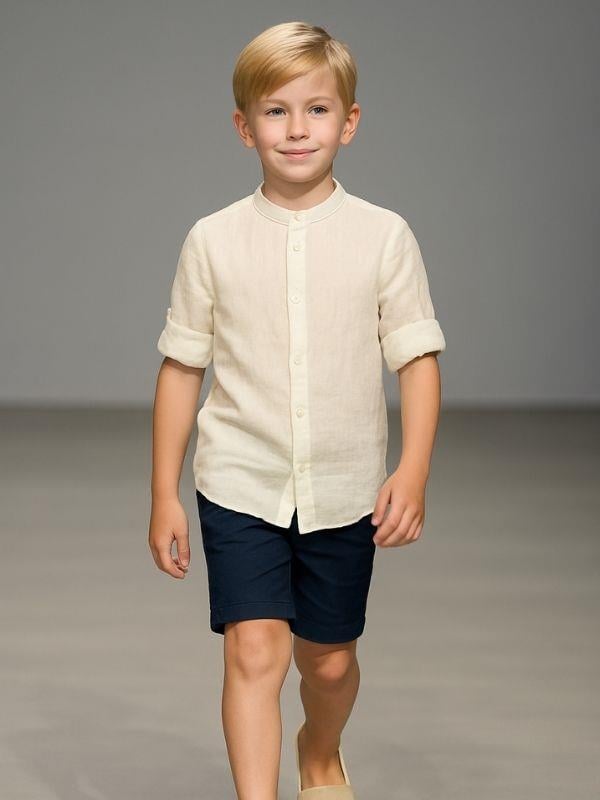 Erkek Çocuk Pamuklu Müslin Kumaş Hakim Yaka Gömlek