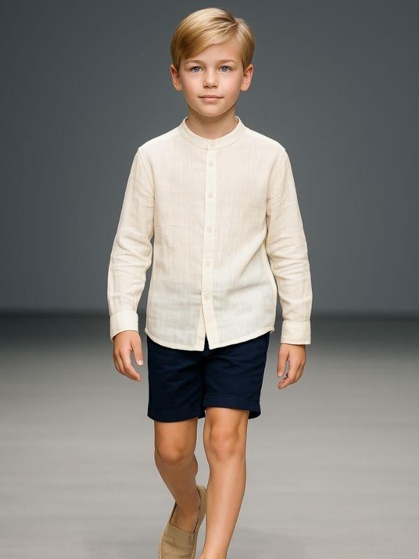 Erkek Çocuk Pamuklu Müslin Kumaş Hakim Yaka Gömlek