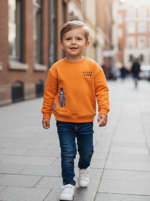 Erkek Çocuk Pamuklu Ocean Yazılı Sweatshirt