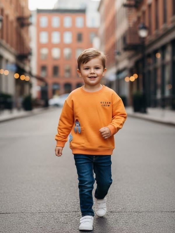 Erkek Çocuk Pamuklu Ocean Yazılı Sweatshirt