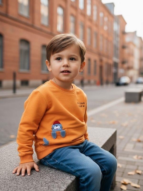 Erkek Çocuk Pamuklu Ocean Yazılı Sweatshirt