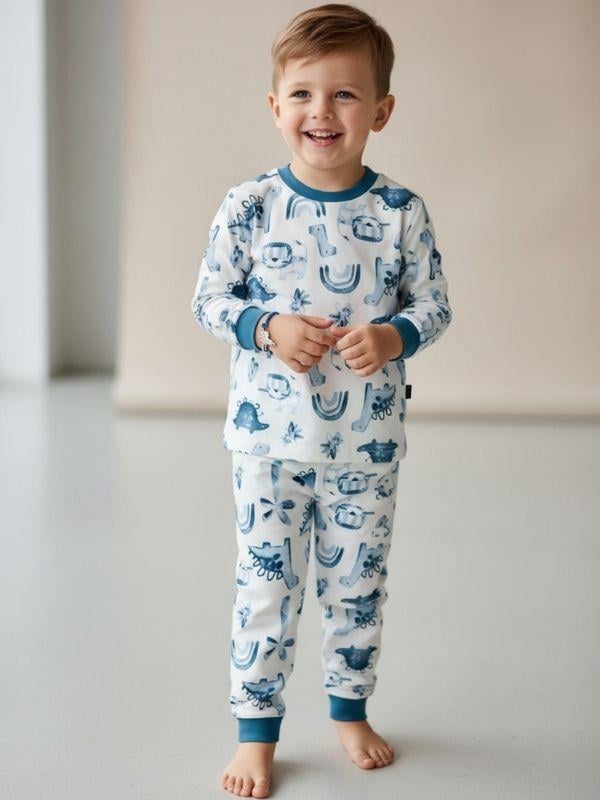 Erkek Çocuk Pamuklu Safari Desenli Çıtçıtlı Pijama Takımı