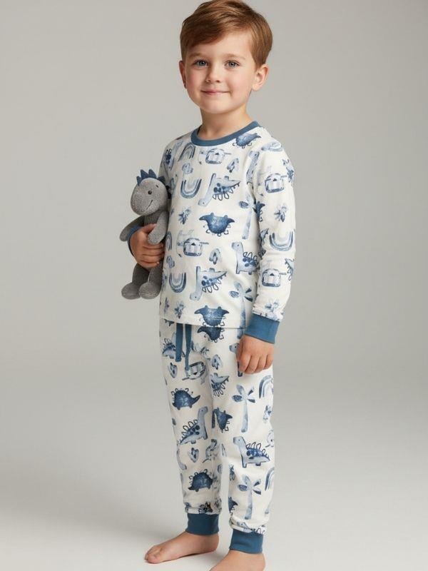 Erkek Çocuk Pamuklu Safari Desenli Çıtçıtlı Pijama Takımı