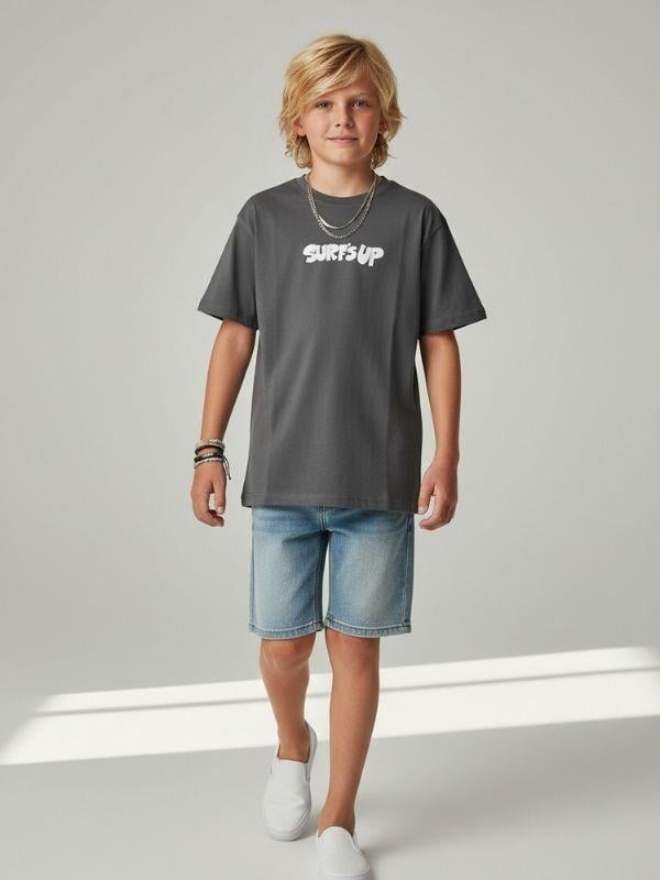 Erkek Çocuk Pamuklu Sırt Baskılı Kısa Kollu Tasarım T-shirt