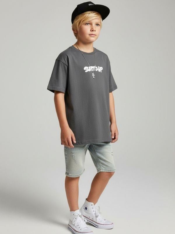 Erkek Çocuk Pamuklu Sırt Baskılı Kısa Kollu Tasarım T-shirt